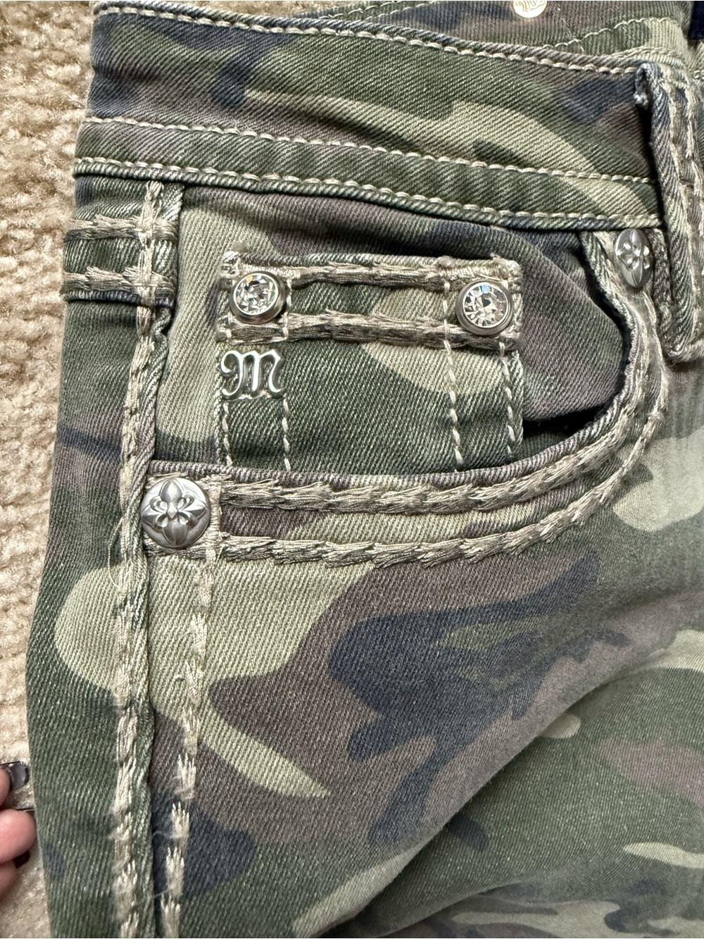 Miss Me Women’s Camouflage Boot Cut Jeans in Green and Brown